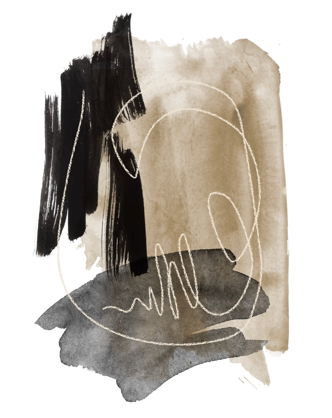 (HIRED) Framed - Abstract Brush Strokes Beige & Black