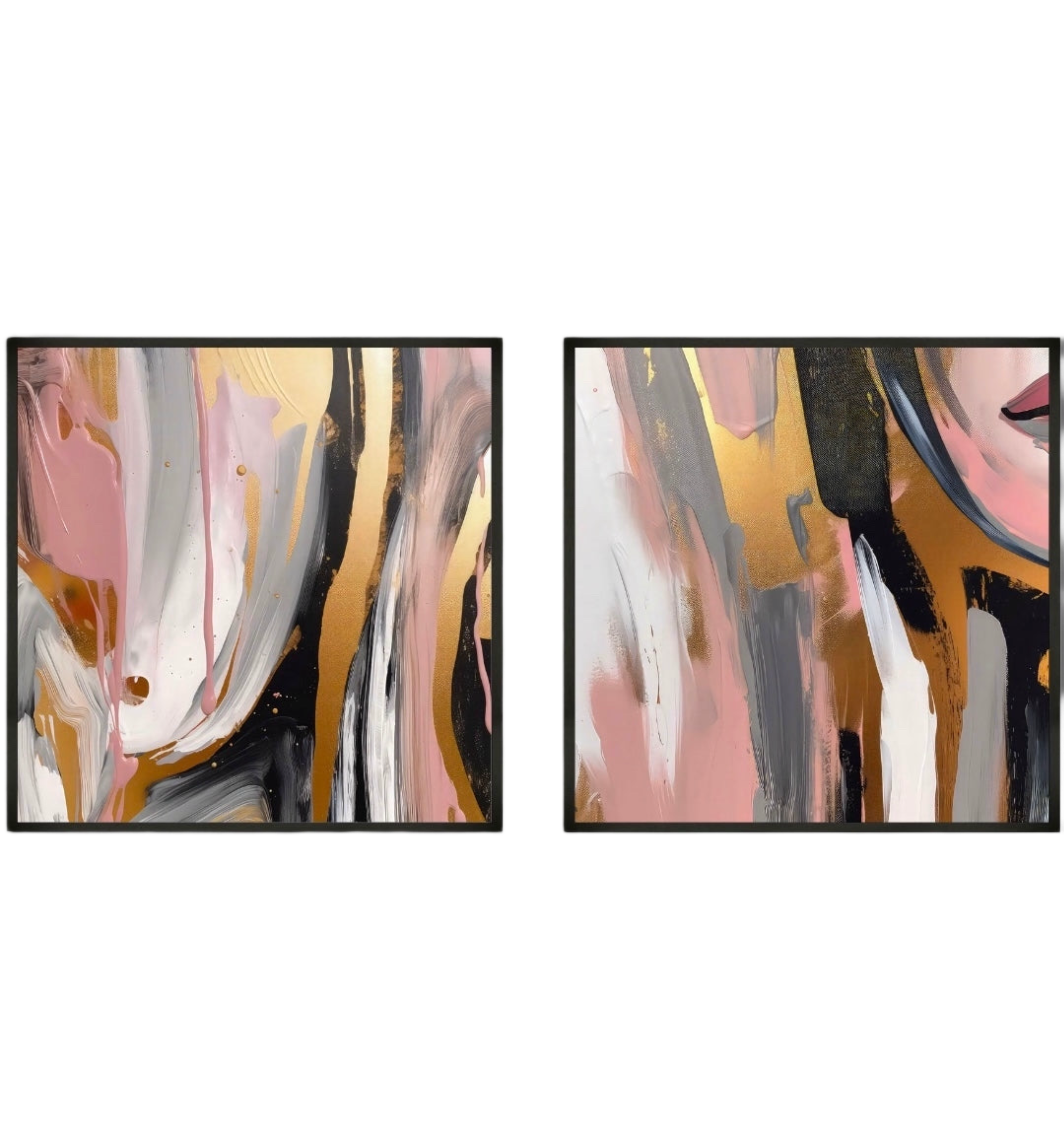 (HIRED) Framed - Blush & Gold Abstract (Set of 2)