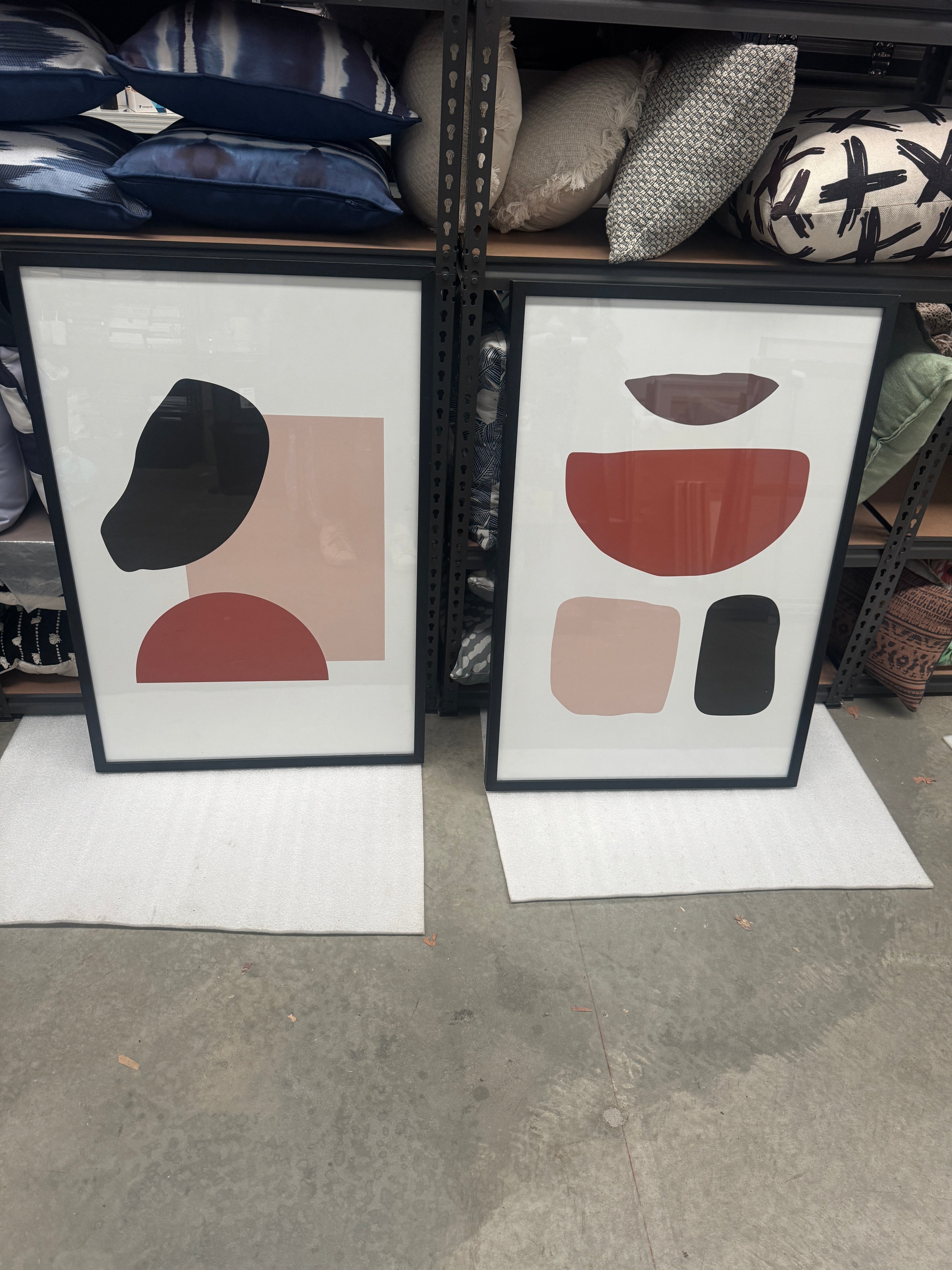 (HIRED) Framed Abstract Spots Print B - Tan and Black