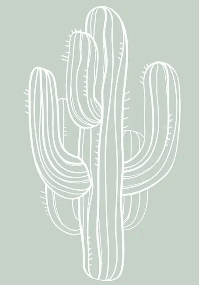 (HOLD) Framed Cactus Drawing - White and Sage