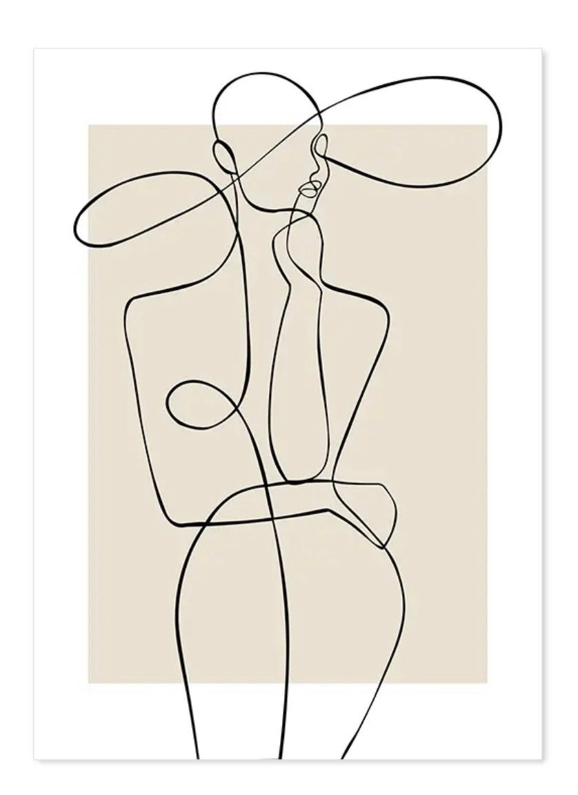 (HOLD) Framed - Fashion Line Drawing Beige & Black - Print C