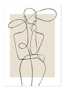 (HIRED) Framed - Fashion Line Drawing Beige & Black - Print C