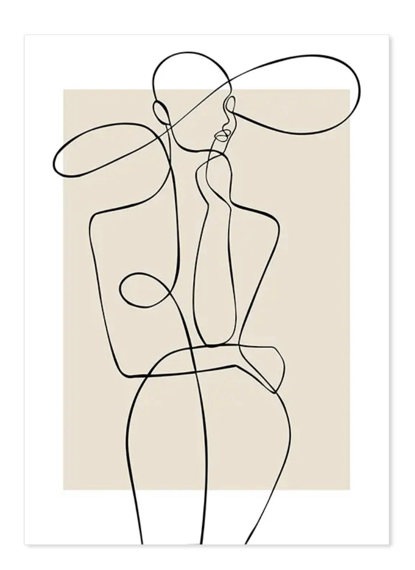 Framed - Fashion Line Drawing Beige & Black - Print C