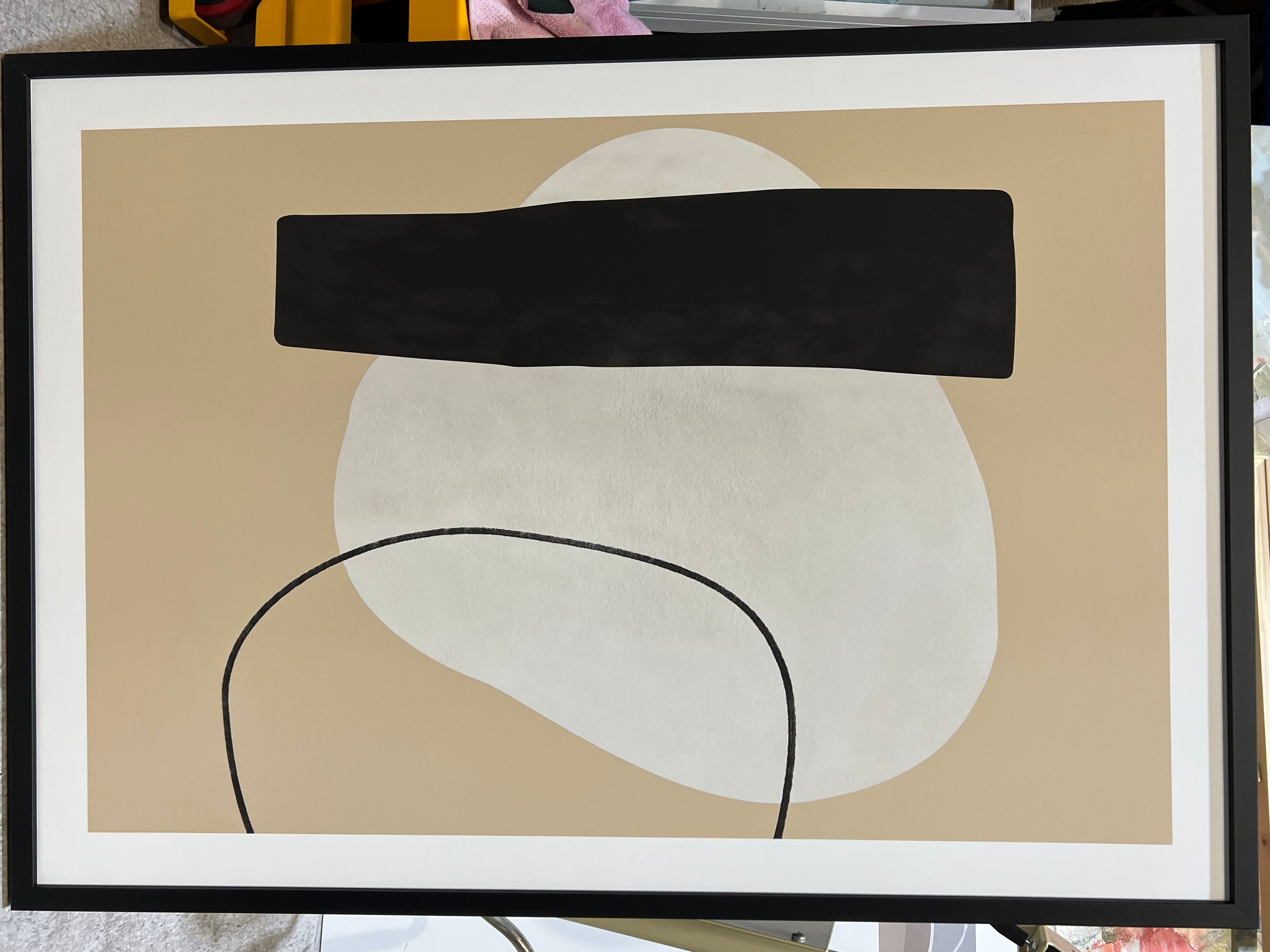 (HIRED) Framed - Abstract Geometric Shapes Beige & Black - Print C