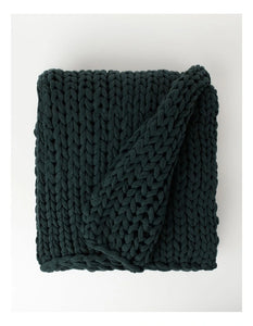 (HIRED) Chunky Knit Throw in Dusky Green