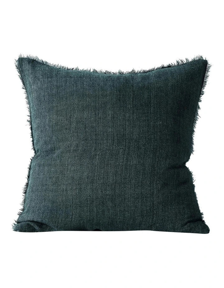 Dark Green/ Grey Linen Cushion (frayed edge)