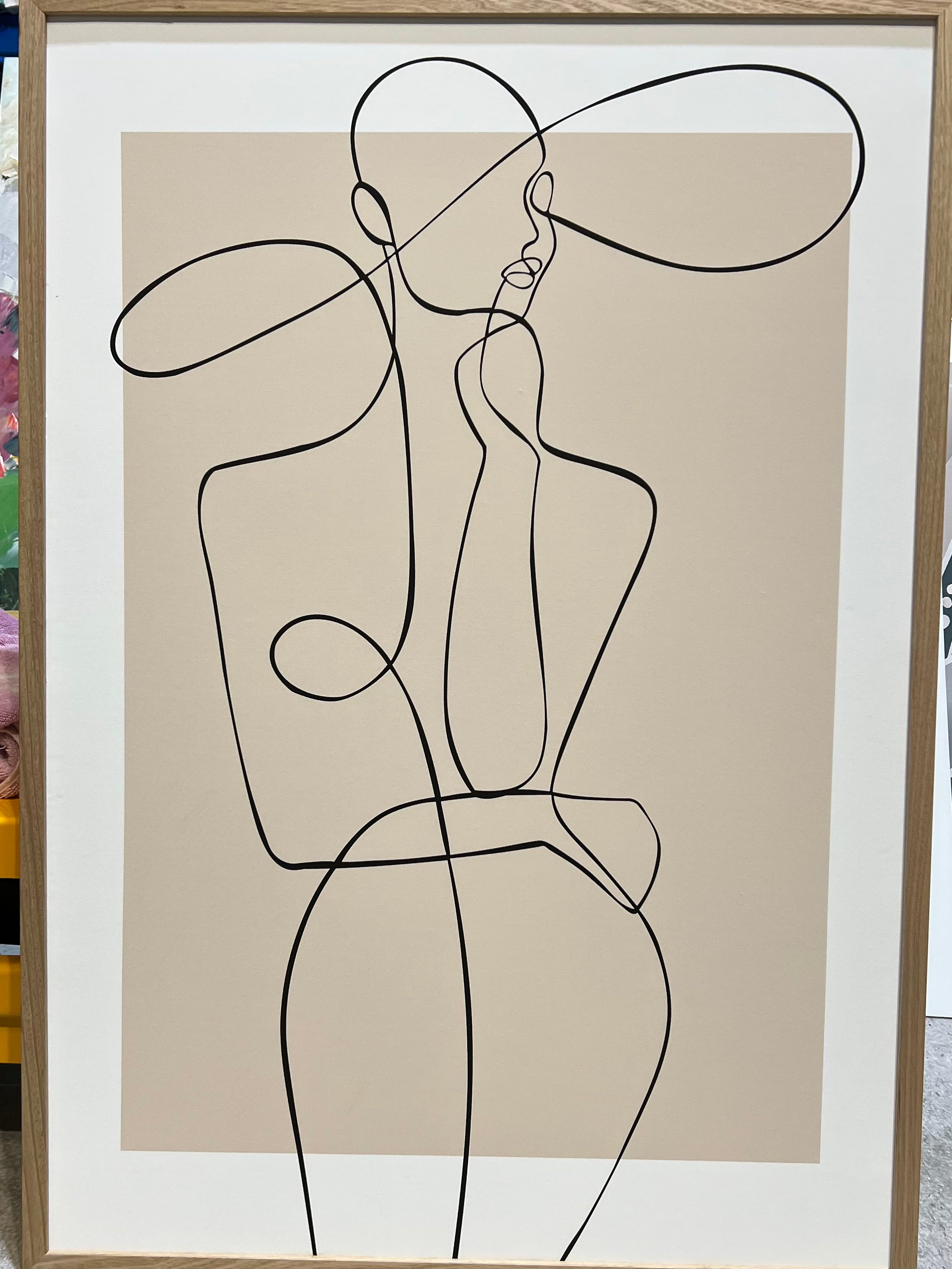 (HIRED) Framed - Fashion Line Drawing Beige & Black - Print C