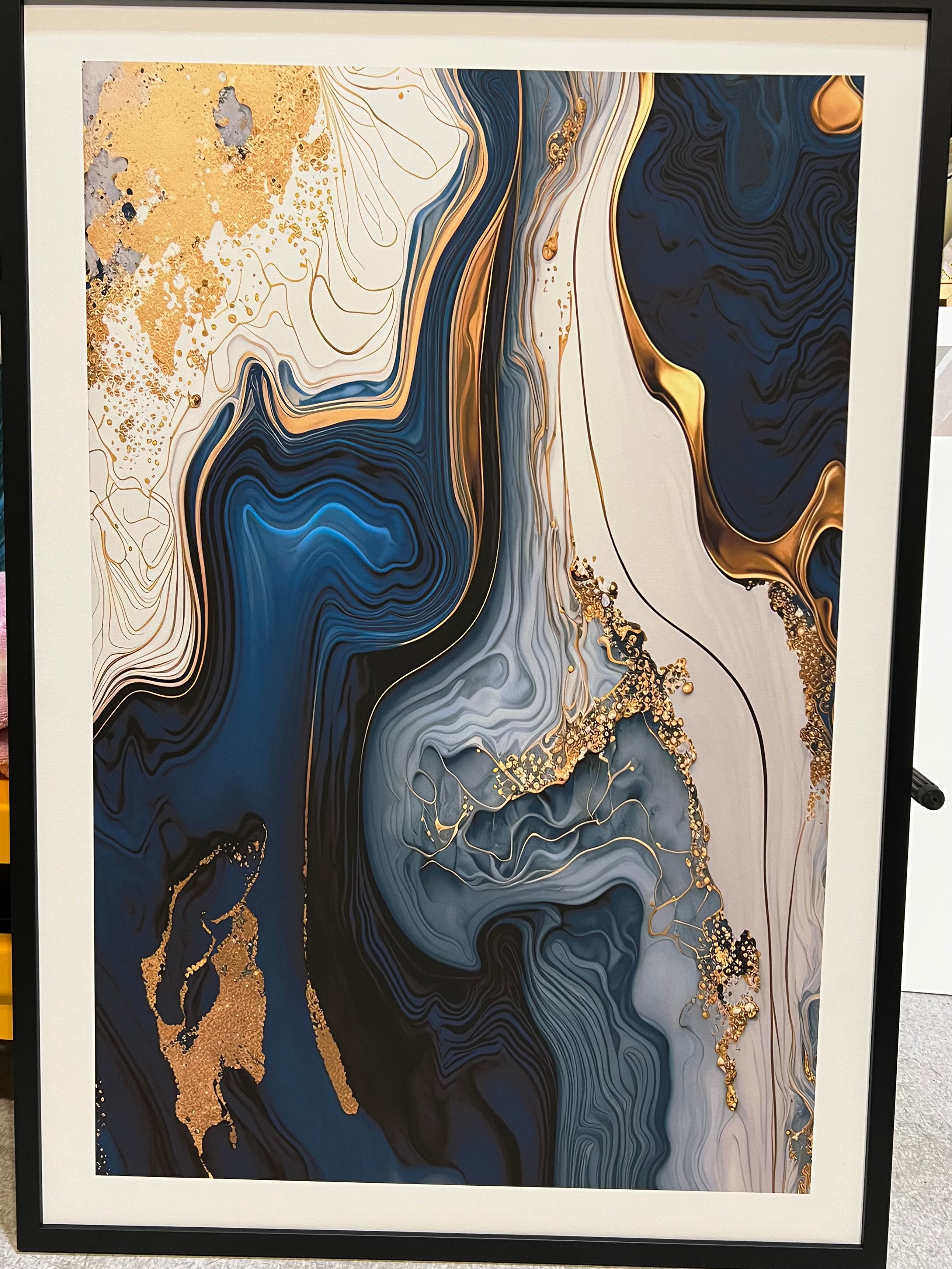 (HIRED) Framed - Abstract  Blue & Gold - Print B