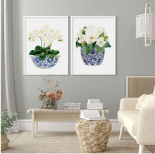 Load image into Gallery viewer, Hamptons Style Blue and White Print Orchids and Magnolias 
