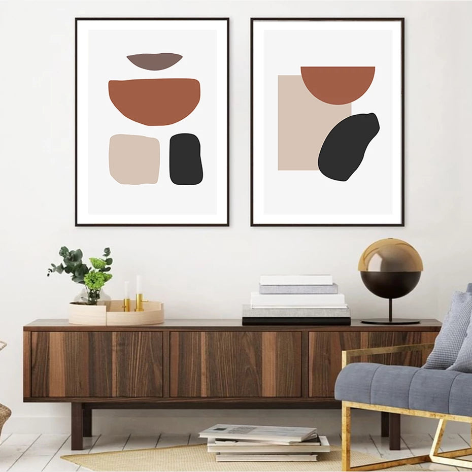 (HIRED) Framed Abstract Spots Print B - Tan and Black