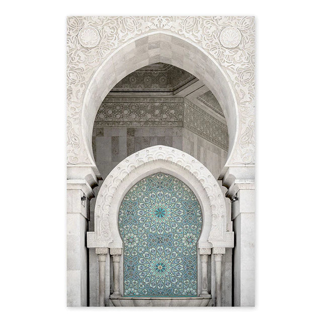 White Timber Frame - Moroccan Arch in Blue
