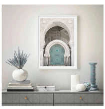Load image into Gallery viewer, Moroccan style arch with a white arch and blue inside

