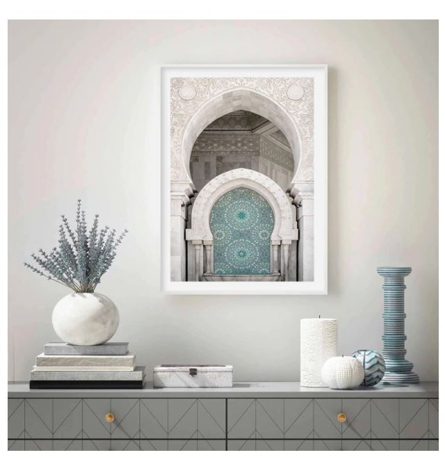 Moroccan style arch with a white arch and blue inside