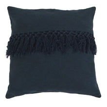 Load image into Gallery viewer, Hamptons Style Navy Cotton Cushion with Fringe 
