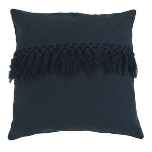 Hamptons Style Navy Cotton Cushion with Fringe 