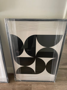 (HIRED) Framed Abstract Shapes  Print B - Black