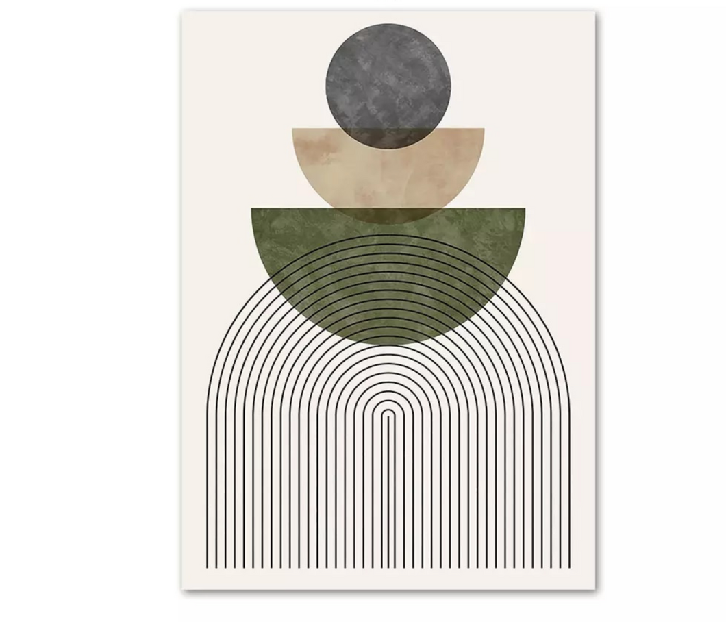 (HIRED) Modern Geometric Circles Beige/Green/Grey - Print B