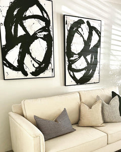 (HIRED) Framed Black Abstract Swirls (Set of 2 Identical prints)