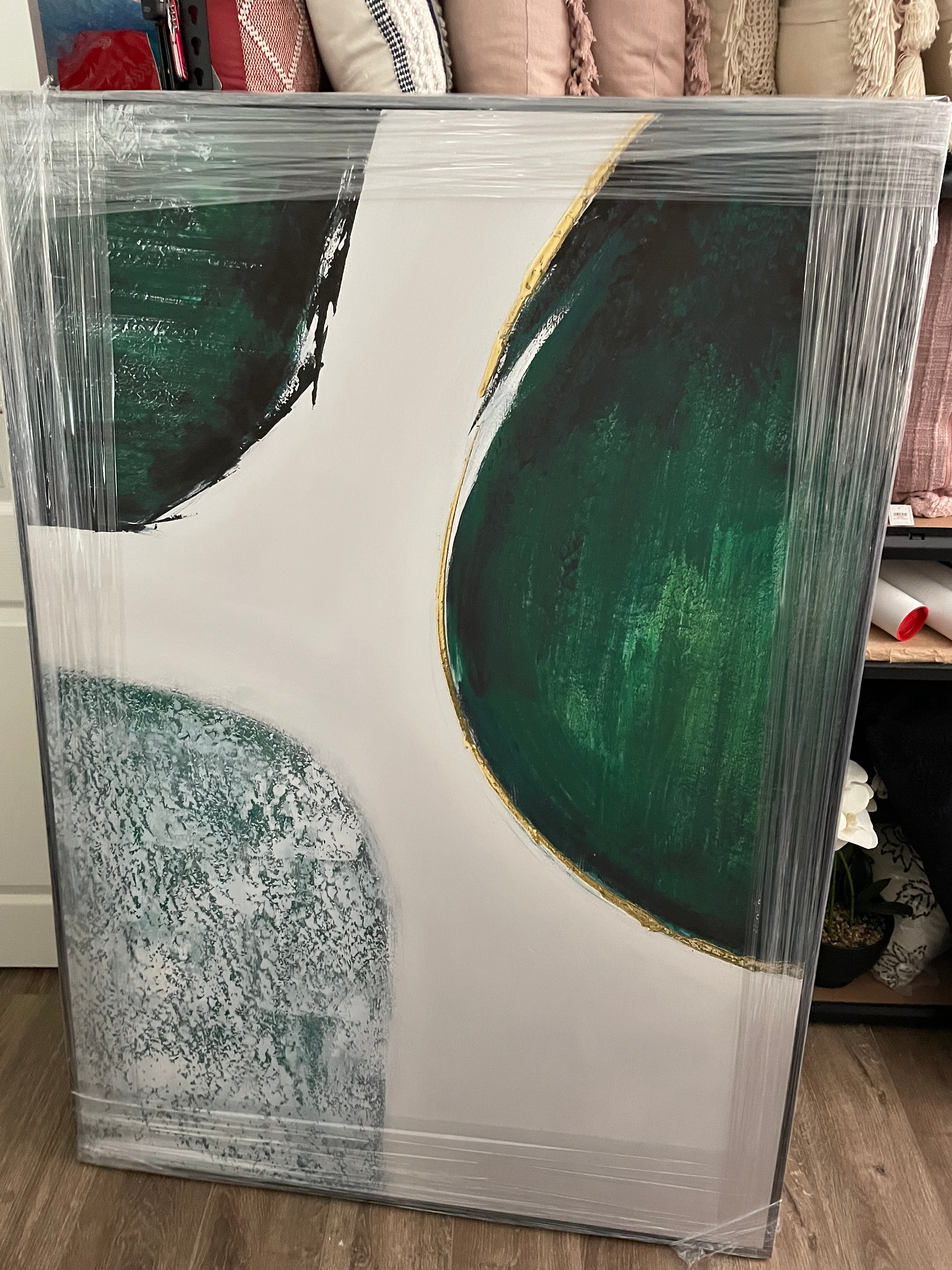 (HIRED) Framed Black Framed Canvas Abstract Shades of Green