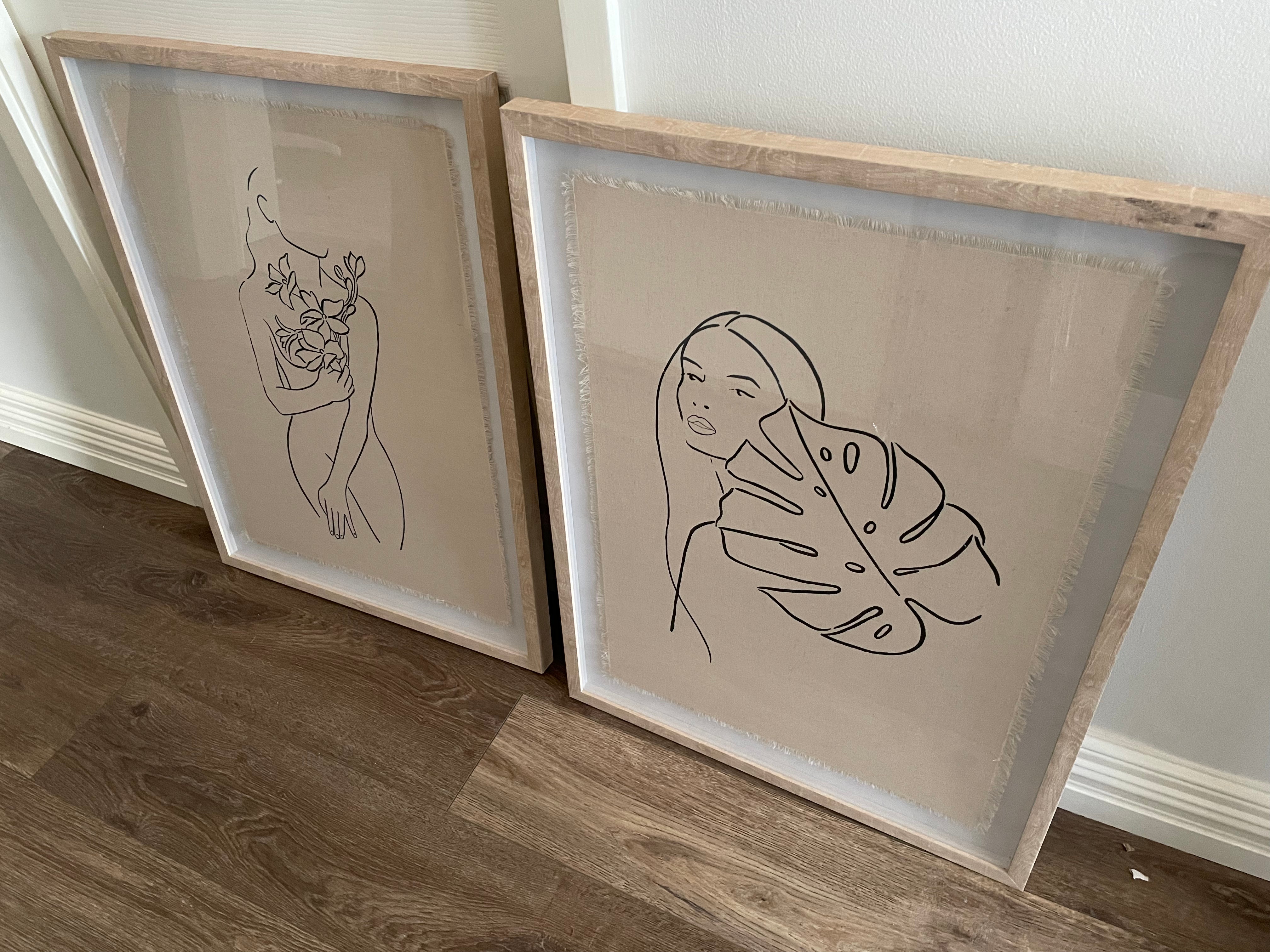 Framed Feminine Line Drawing in Beige - Print B