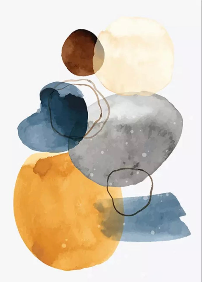 Modern Abstract Circles - Orange Blue Grey Beige - Print C