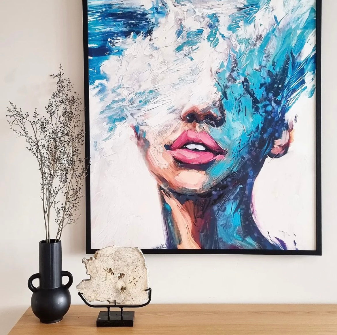 Framed - Abstract framed Pop Art Woman with Blue Waves