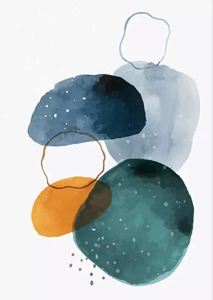 Modern Abstract Circles - Orange Blue Grey Beige - Print A