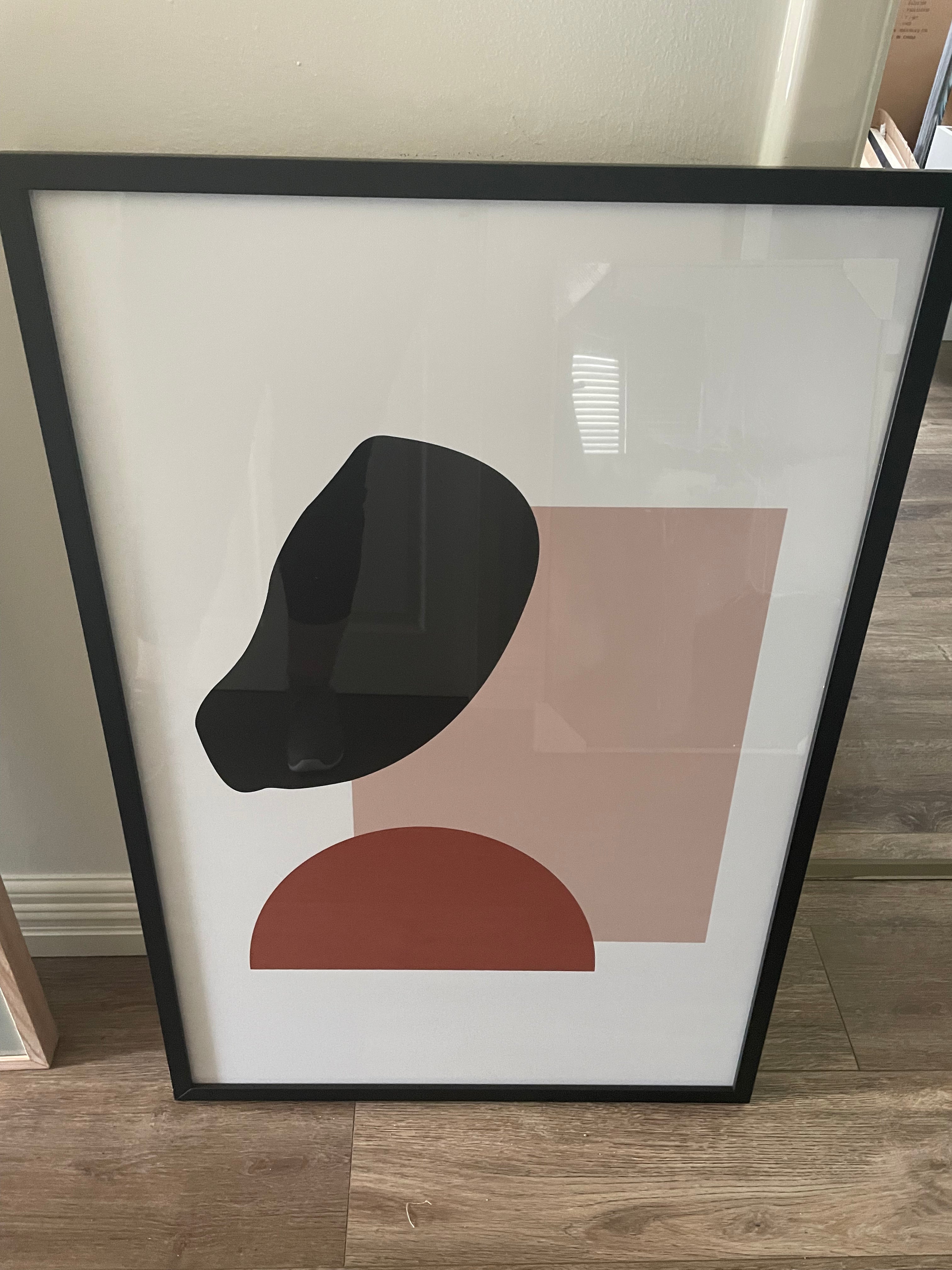 Framed Abstract Spots Print A - Tan and Black