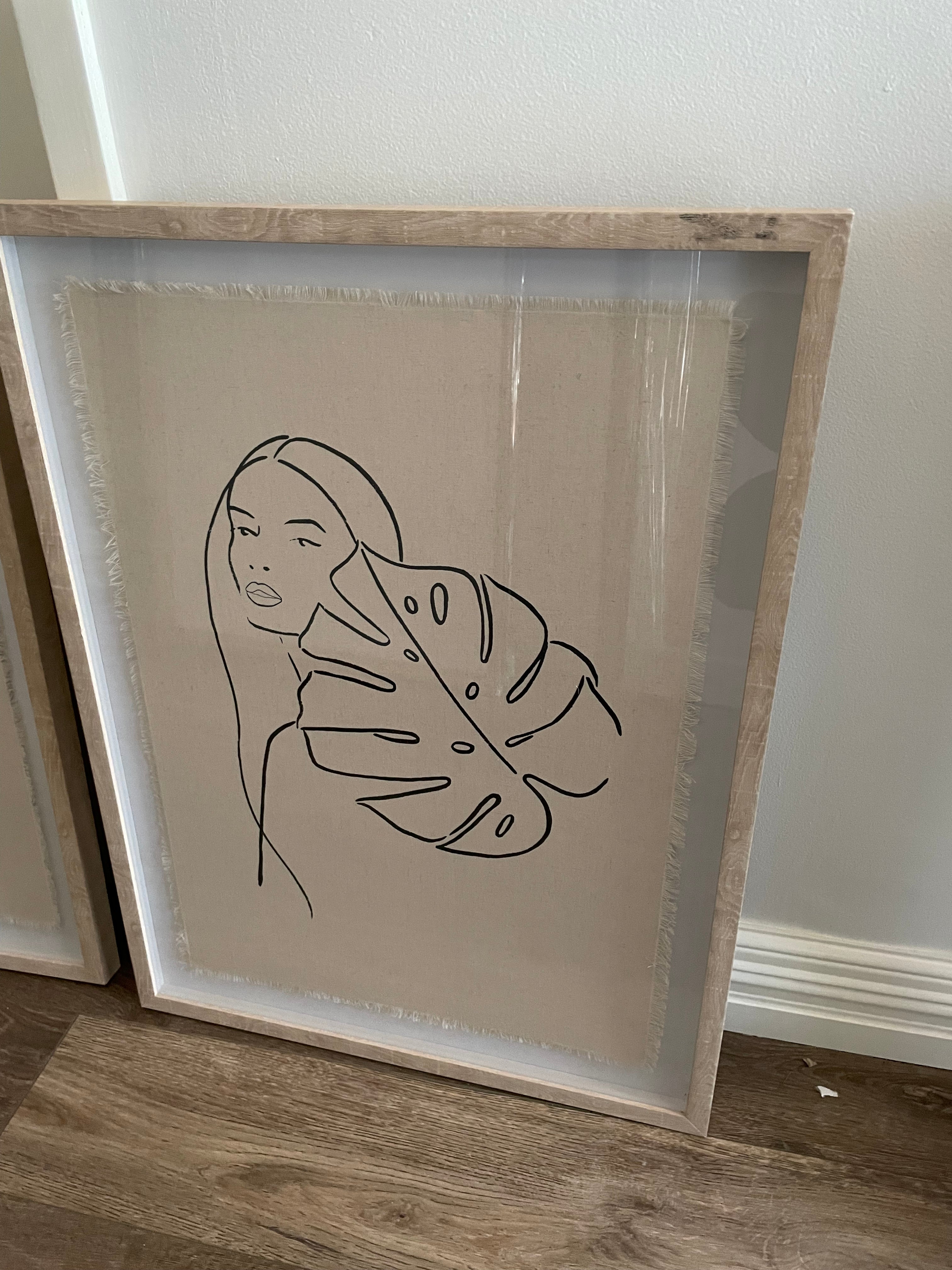 (HIRED) Framed Feminine Line Drawing in Beige - Print A