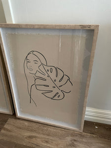 (HIRED) Glass framed Feminine Line Drawing in Beige - Print A