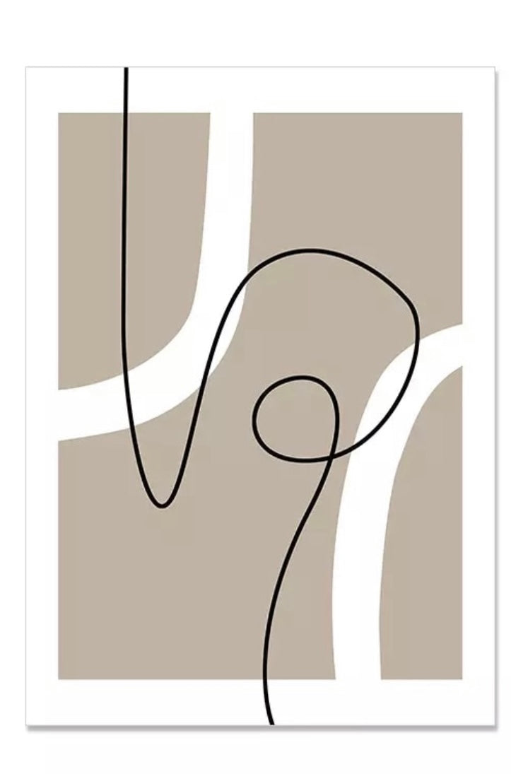 (HIRED) Modern Abstract Swirls - Black Beige - Print A