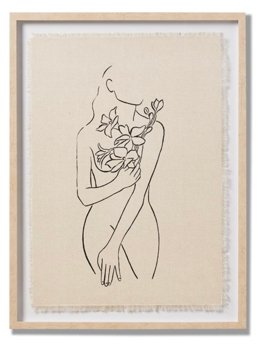 (HIRED) Glass framed Feminine Line Drawing in Beige - Print B