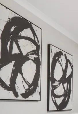 (HIRED) Framed Black Abstract Swirls (Set of 2 Identical prints)