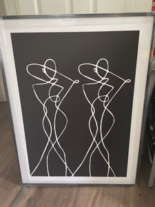 (HIRED) Framed Silhouette Line Drawing - Print C