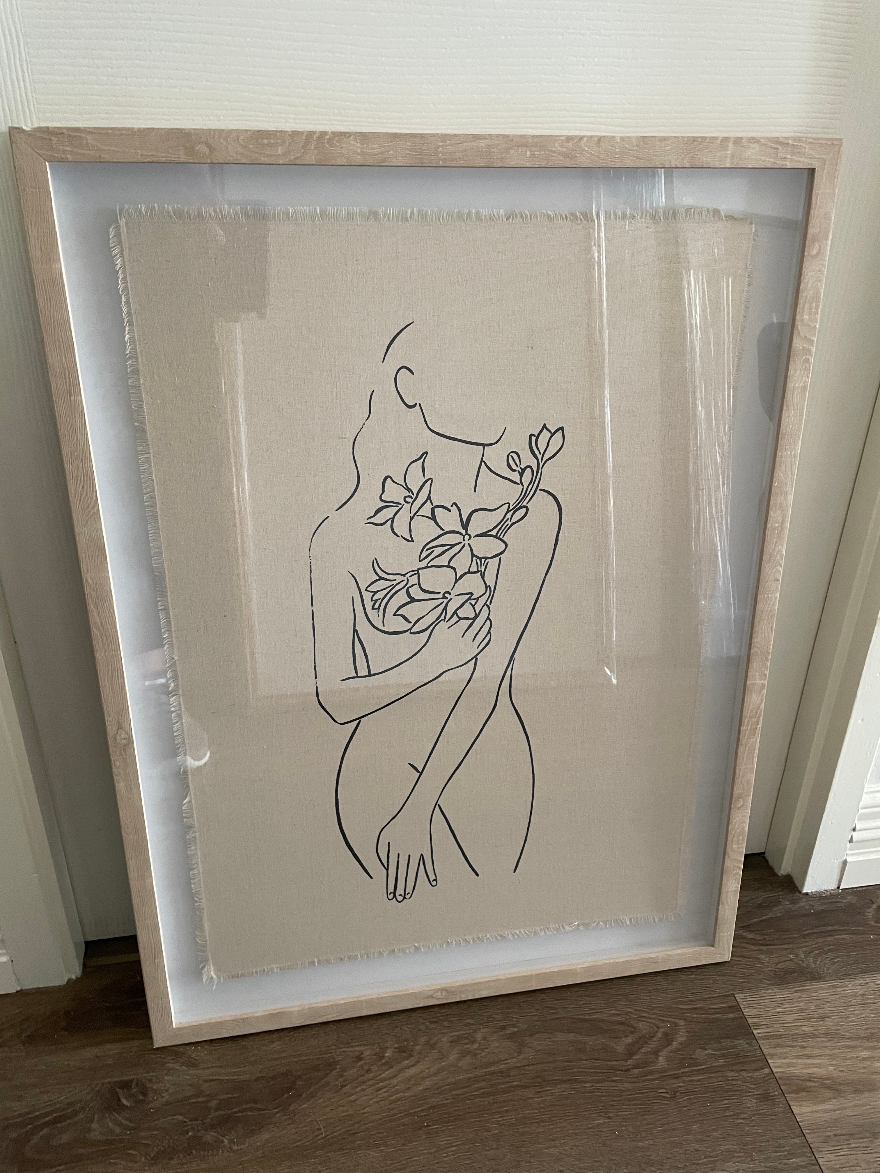 Framed Feminine Line Drawing in Beige - Print B